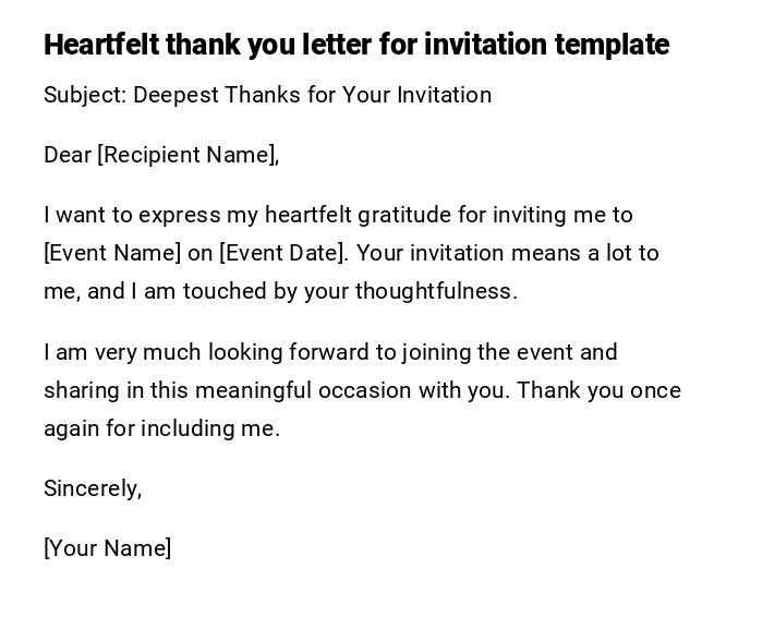 Heartfelt thank you letter for invitation template Heartfelt thank you letter for invitation template