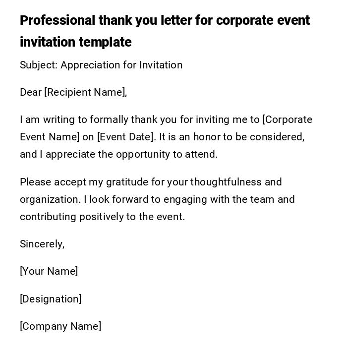 Professional thank you letter for corporate event invitation template Professional thank you letter for corporate event invitation template