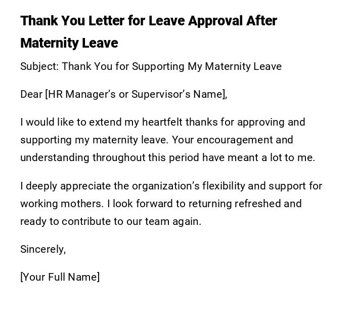 Thank You Letter for Leave Approval After Maternity Leave Thank You Letter for Leave Approval After Maternity Leave