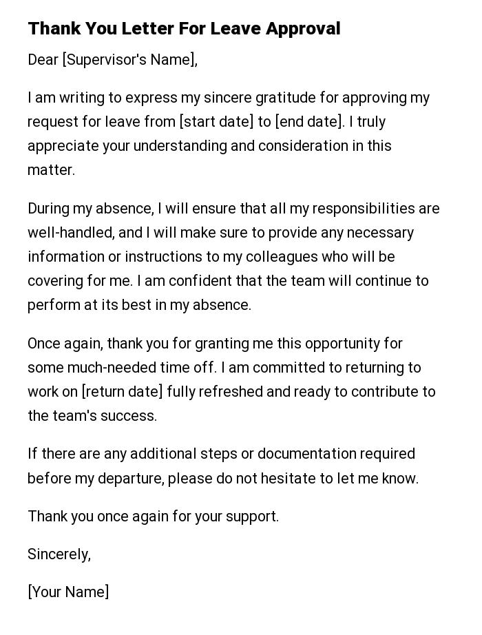Thank You Letter For Leave Approval
