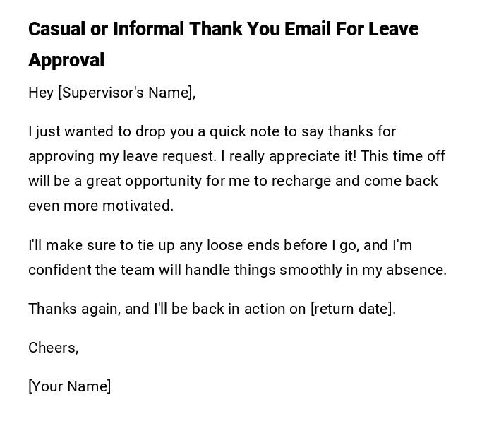 Casual or Informal Thank You Email For Leave Approval