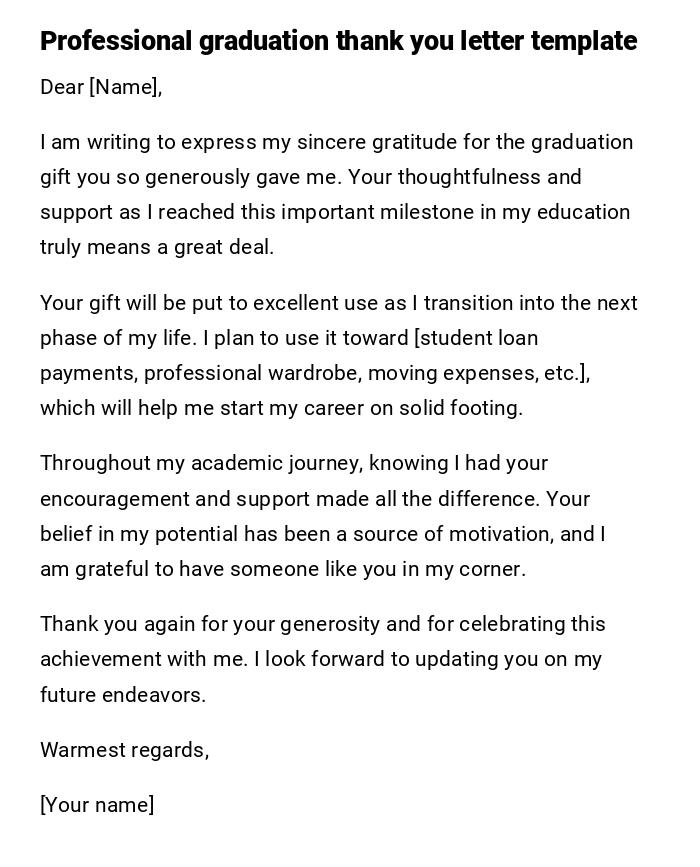 Professional graduation thank you letter template