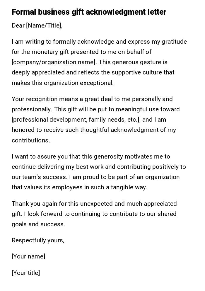 Formal business gift acknowledgment letter