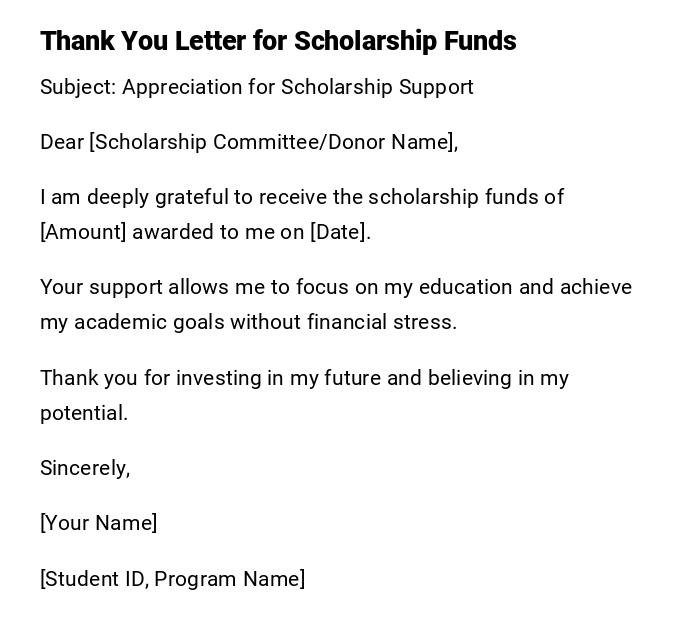 Thank You Letter for Scholarship Funds Thank You Letter for Scholarship Funds