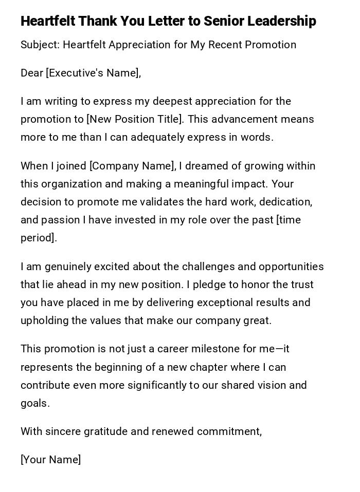 Heartfelt Thank You Letter to Senior Leadership Heartfelt Thank You Letter to Senior Leadership