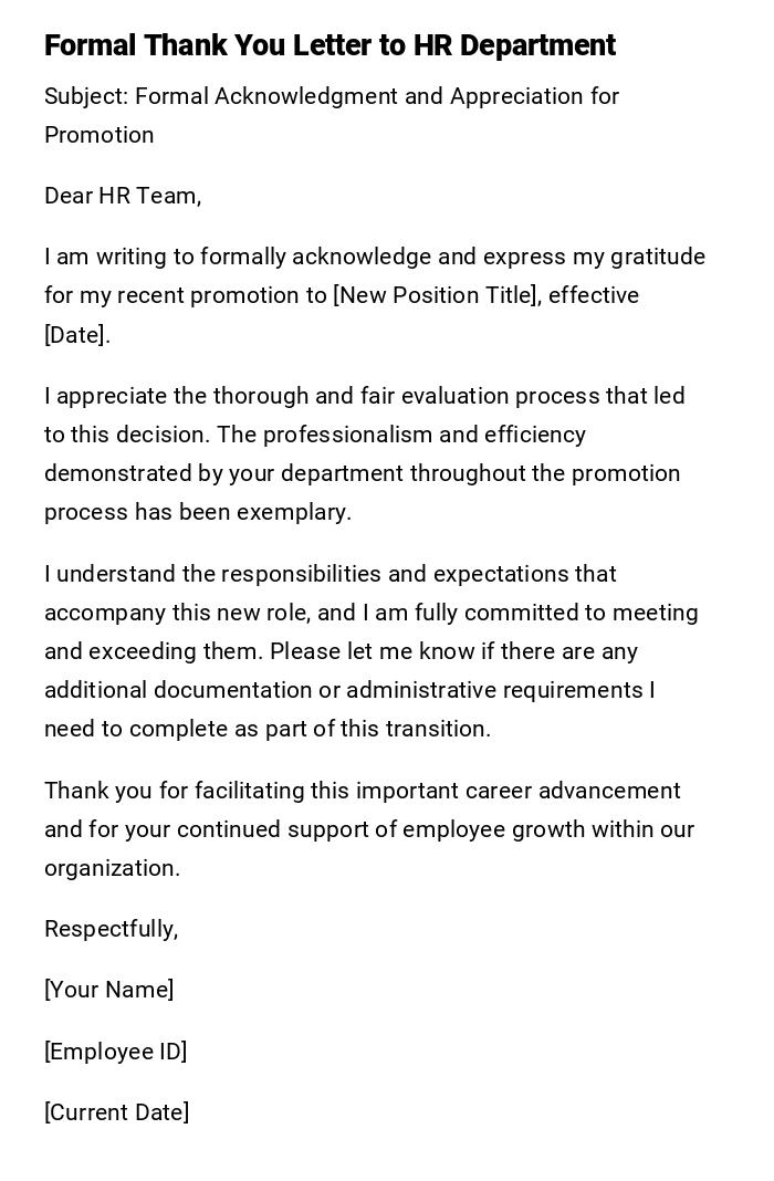 Formal Thank You Letter to HR Department Formal Thank You Letter to HR Department