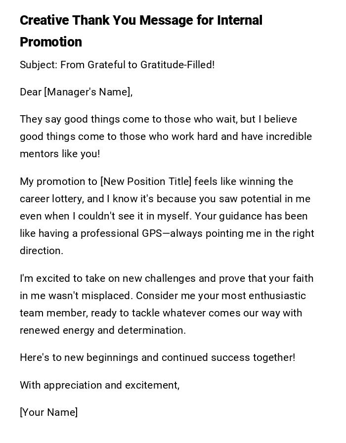 Creative Thank You Message for Internal Promotion Creative Thank You Message for Internal Promotion