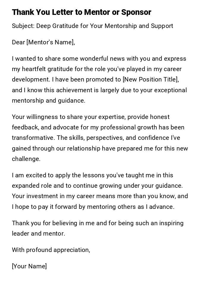 Thank You Letter to Mentor or Sponsor Thank You Letter to Mentor or Sponsor