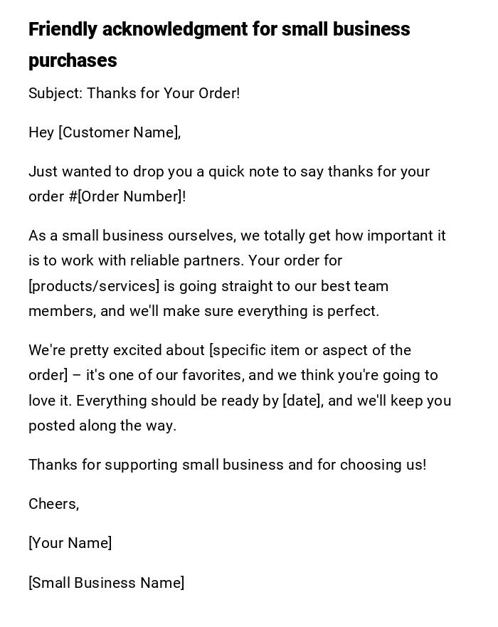 Friendly acknowledgment for small business purchases Friendly acknowledgment for small business purchases