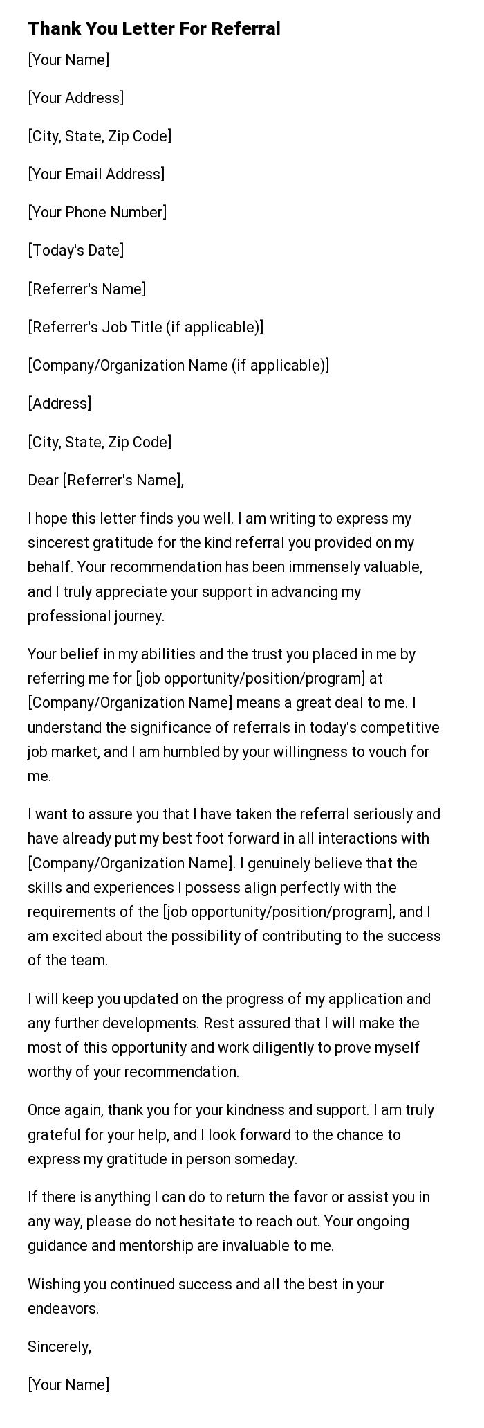 Thank You Letter For Referral