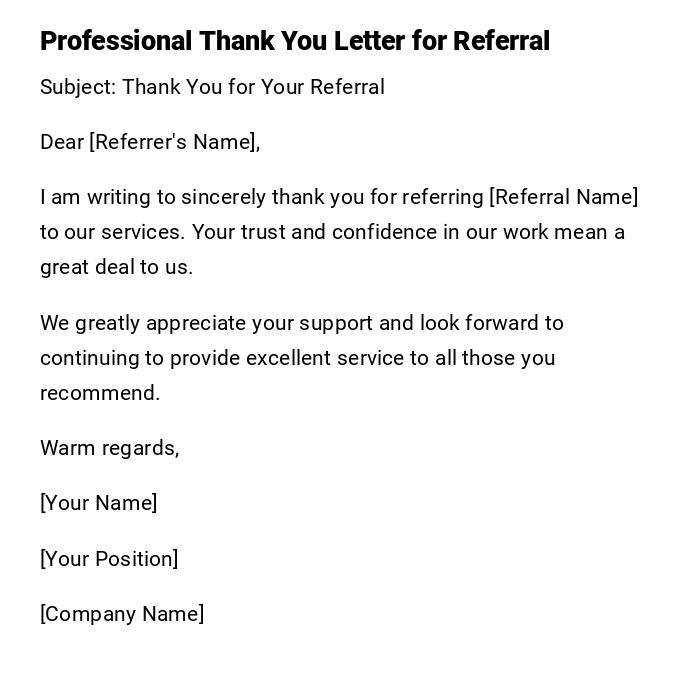 Professional Thank You Letter for Referral Professional Thank You Letter for Referral