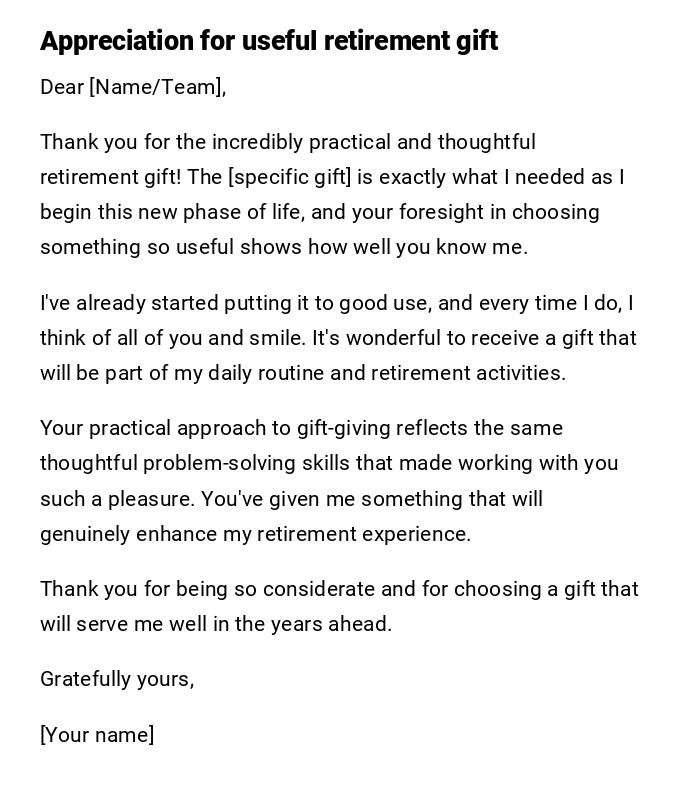 Appreciation for useful retirement gift