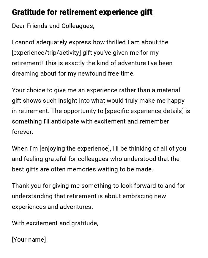 Gratitude for retirement experience gift