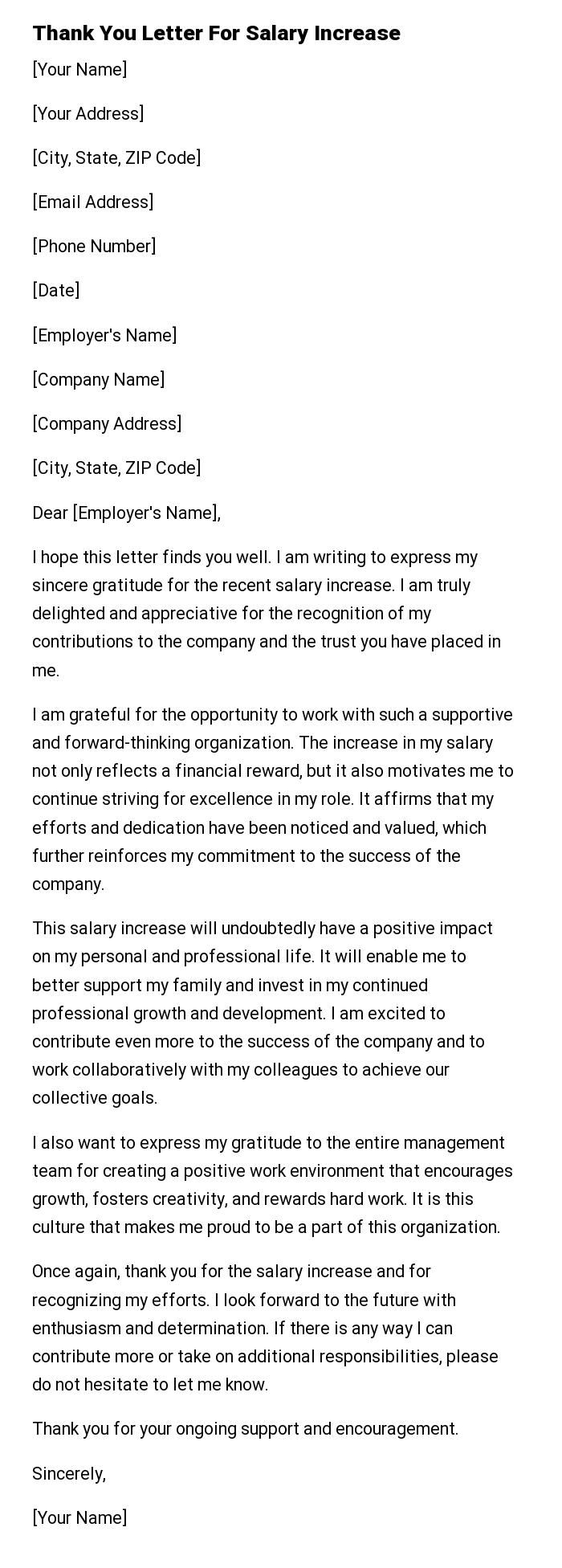 Thank You Letter For Salary Increase