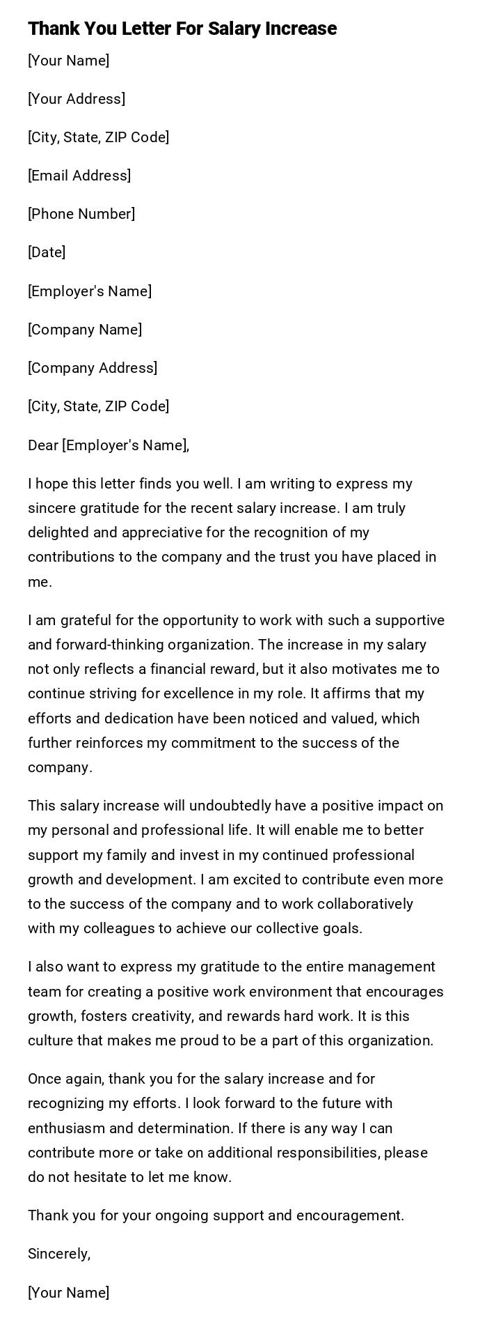 Thank You Letter For Salary Increase