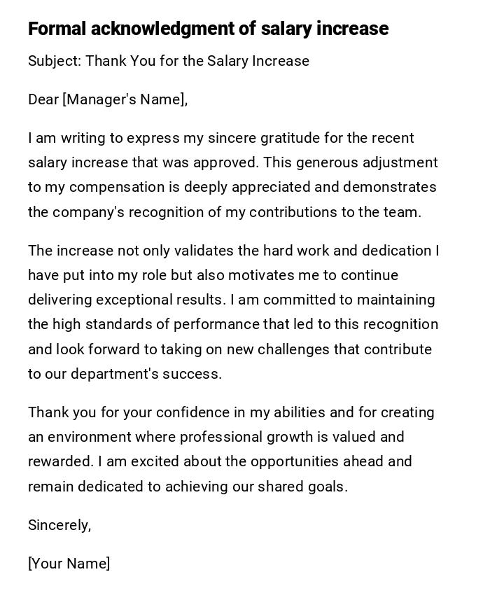 Formal acknowledgment of salary increase Formal acknowledgment of salary increase