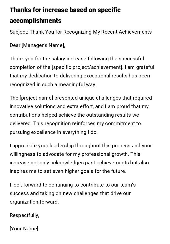 Thanks for increase based on specific accomplishments Thanks for increase based on specific accomplishments