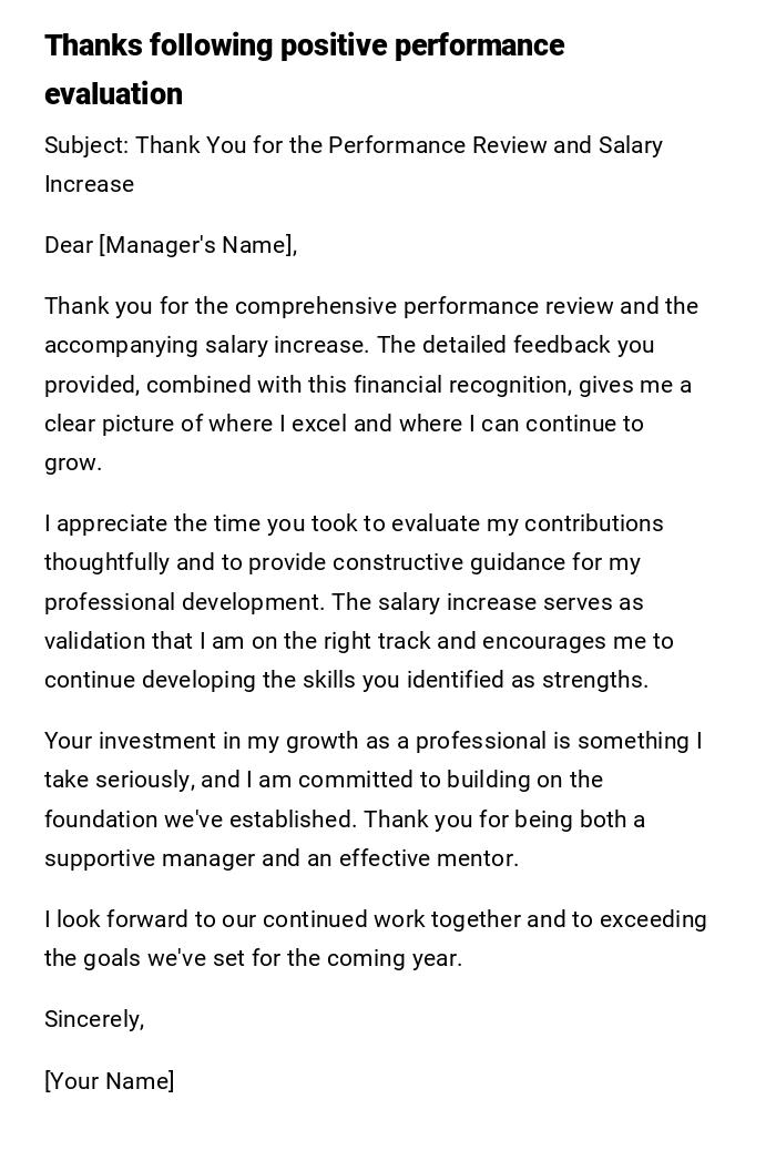 Thanks following positive performance evaluation Thanks following positive performance evaluation