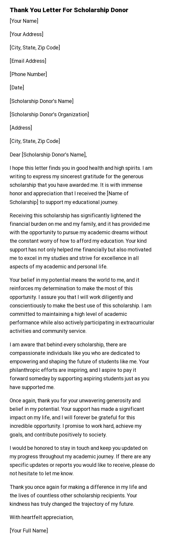Thank You Letter For Scholarship Donor