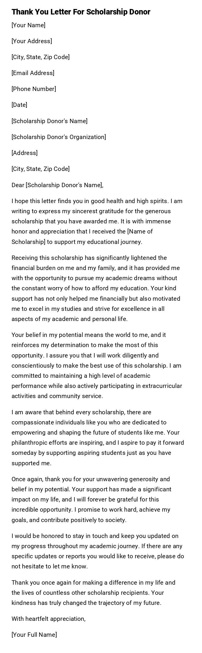 Thank You Letter For Scholarship Donor