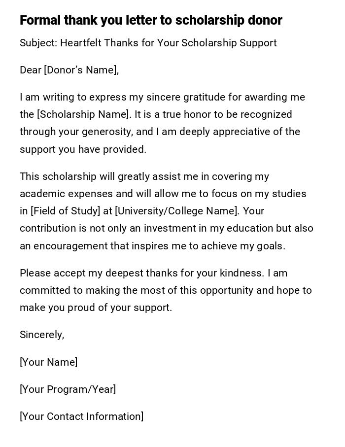 Formal thank you letter to scholarship donor Formal thank you letter to scholarship donor