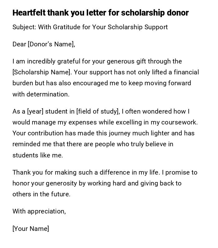 Heartfelt thank you letter for scholarship donor Heartfelt thank you letter for scholarship donor