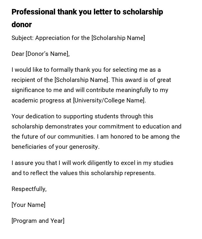 Professional thank you letter to scholarship donor Professional thank you letter to scholarship donor