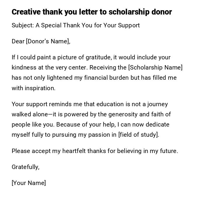 Creative thank you letter to scholarship donor Creative thank you letter to scholarship donor