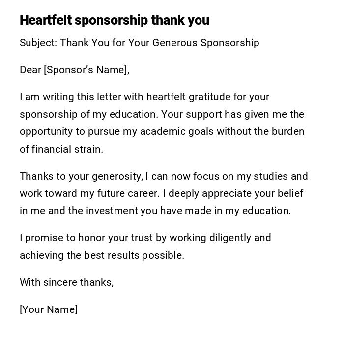 Heartfelt sponsorship thank you Heartfelt sponsorship thank you