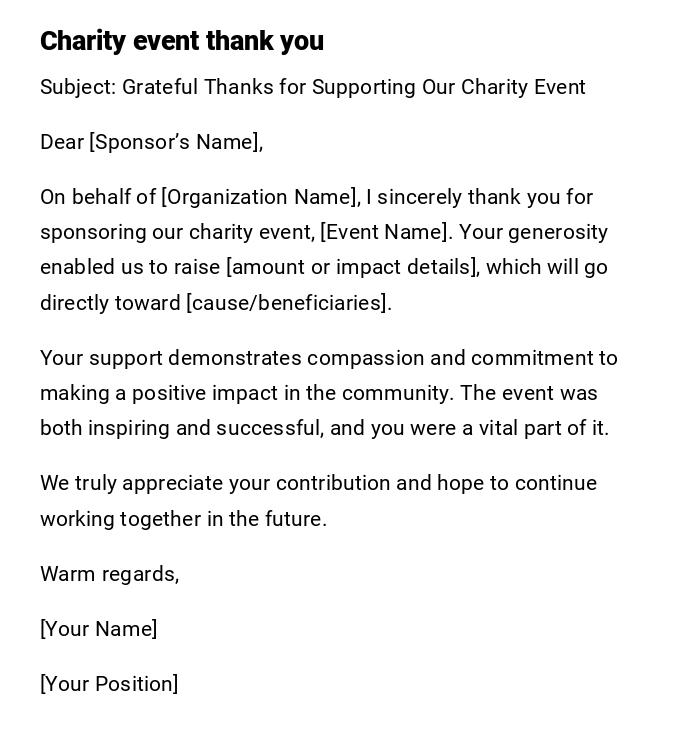 Charity event thank you Charity event thank you