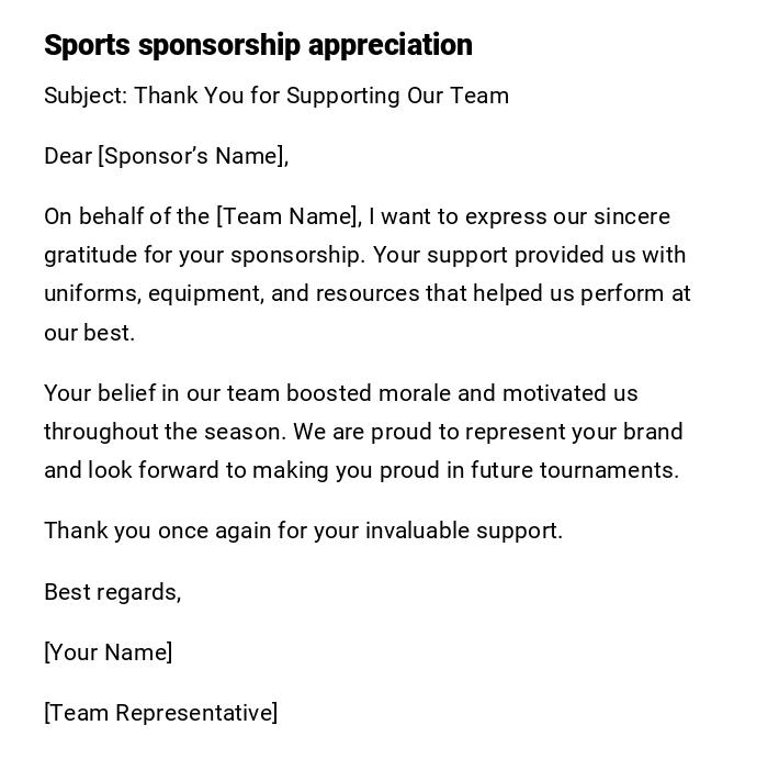 Sports sponsorship appreciation Sports sponsorship appreciation