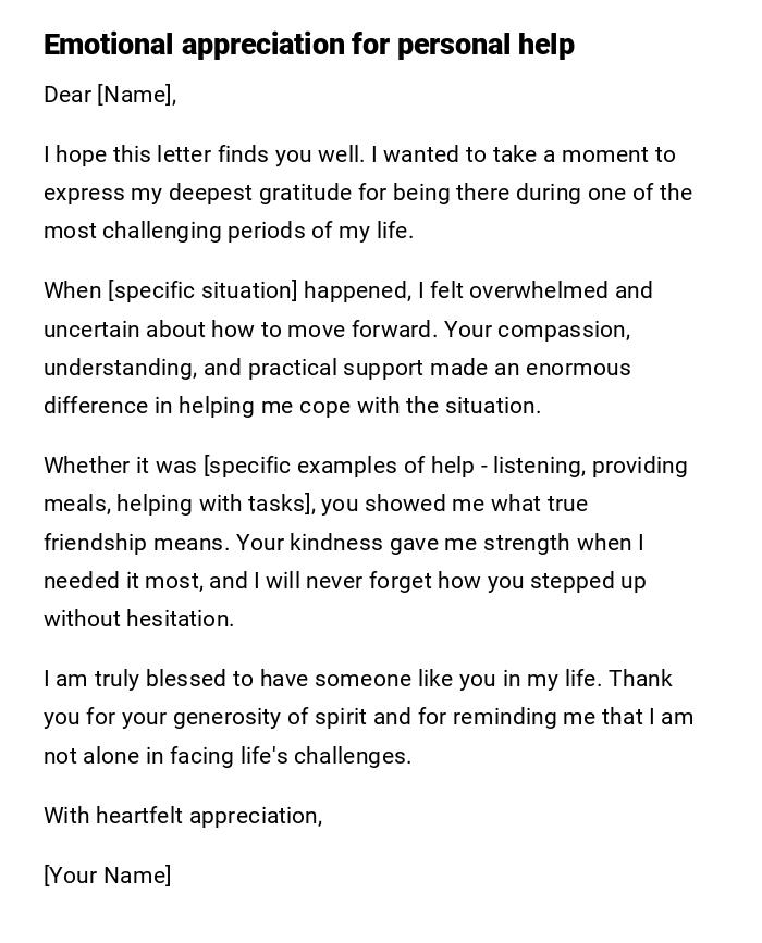 Emotional appreciation for personal help