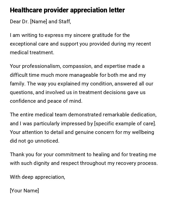 Healthcare provider appreciation letter