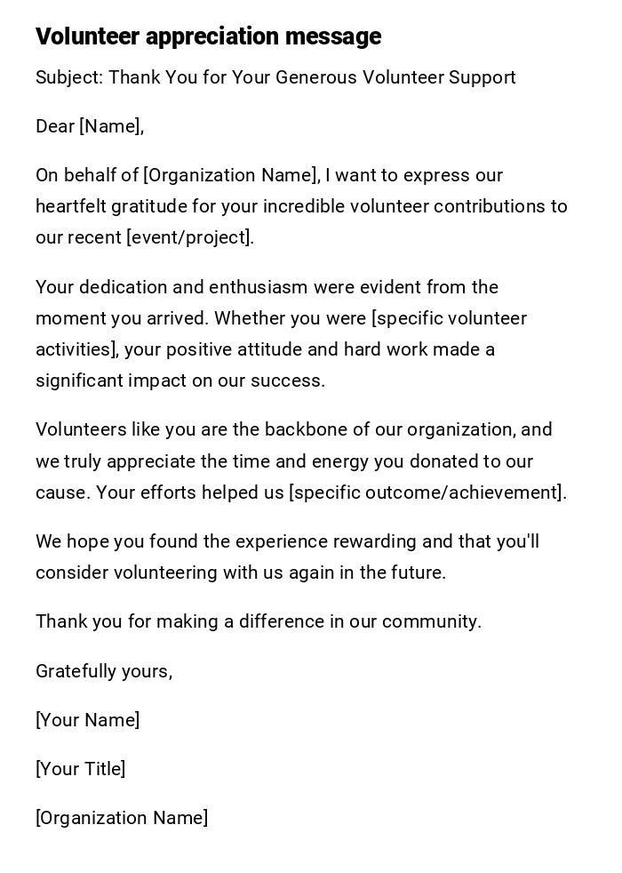 Volunteer appreciation message