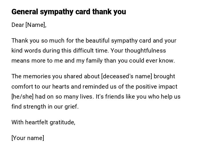 General sympathy card thank you