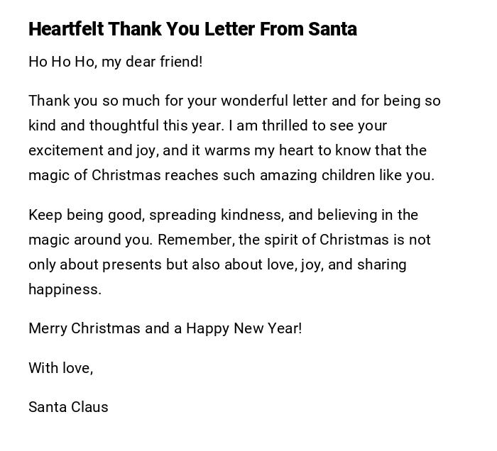 Heartfelt Thank You Letter From Santa Heartfelt Thank You Letter From Santa