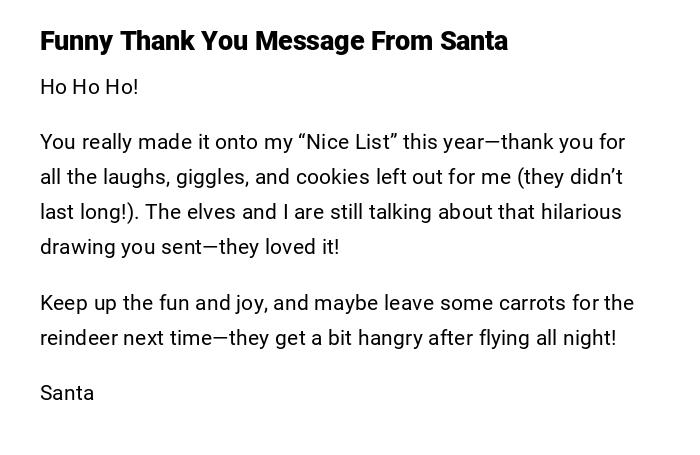Funny Thank You Message From Santa Funny Thank You Message From Santa