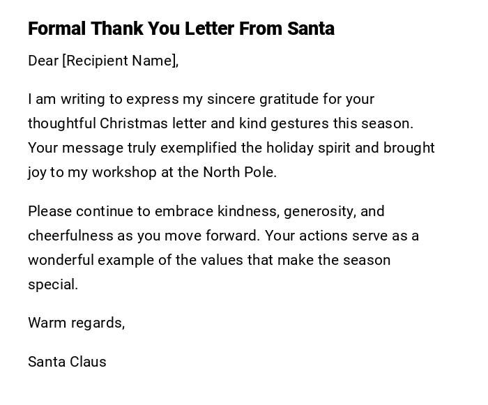 Formal Thank You Letter From Santa Formal Thank You Letter From Santa