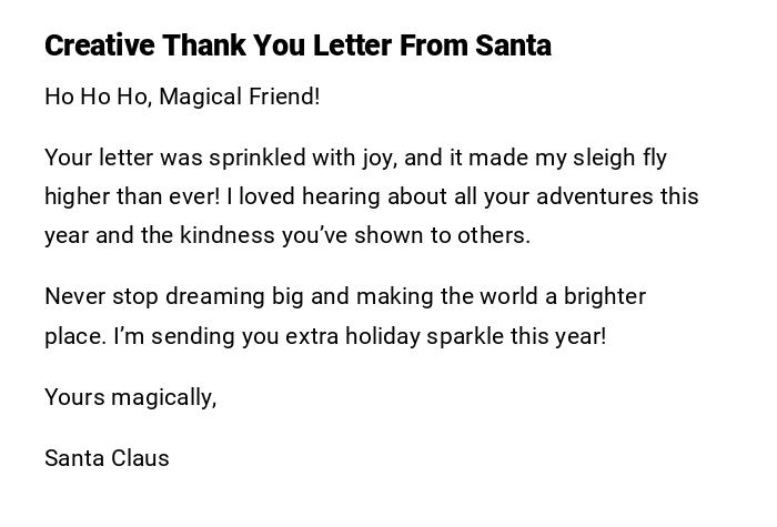Creative Thank You Letter From Santa Creative Thank You Letter From Santa