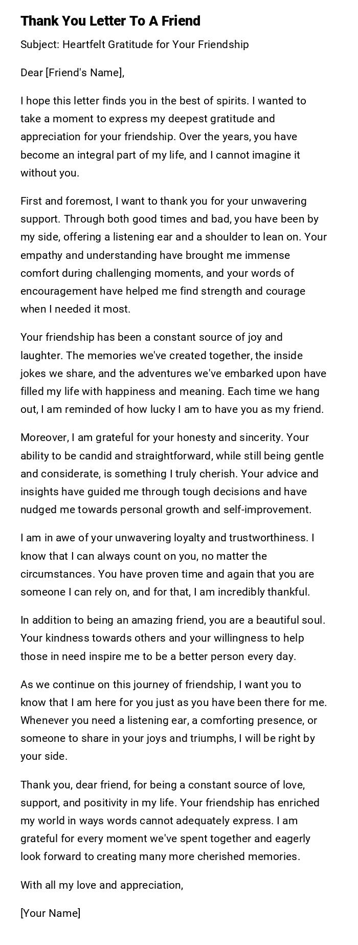 Thank You Letter To A Friend