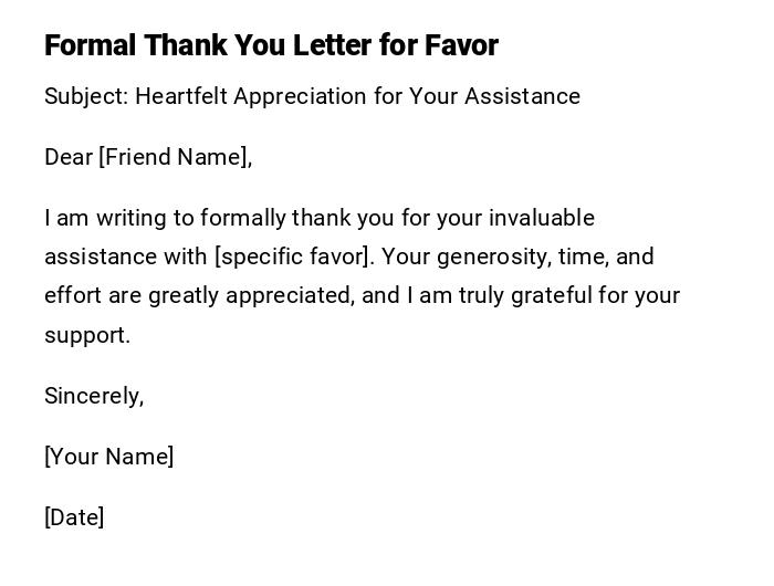 Formal Thank You Letter for Favor Formal Thank You Letter for Favor