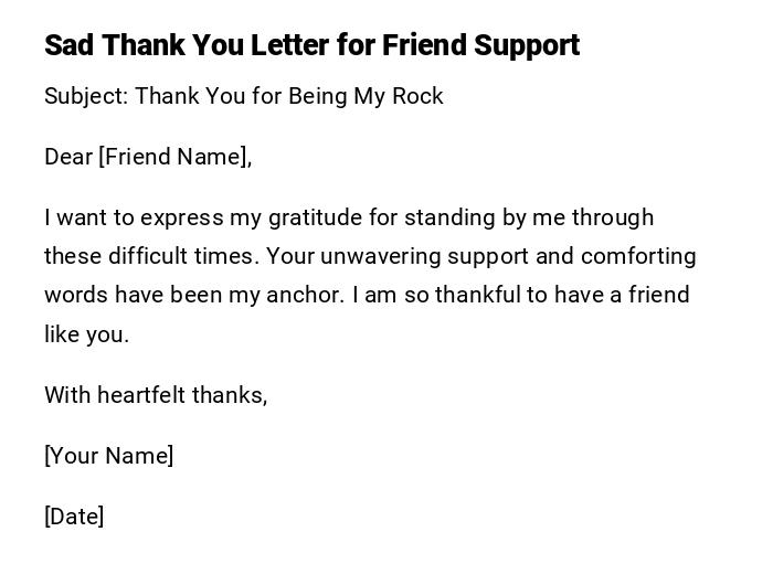 Sad Thank You Letter for Friend Support Sad Thank You Letter for Friend Support