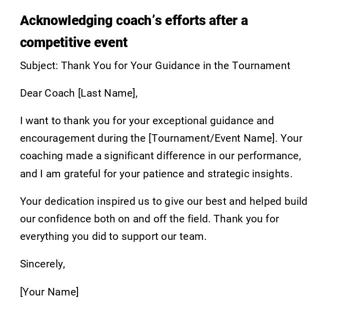 Acknowledging coach’s efforts after a competitive event Acknowledging coach’s efforts after a competitive event