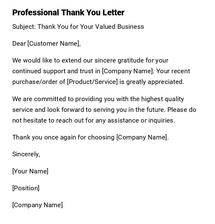 Professional Thank You Letter