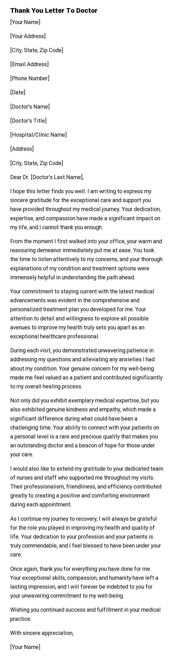 Thank You Letter To Doctor