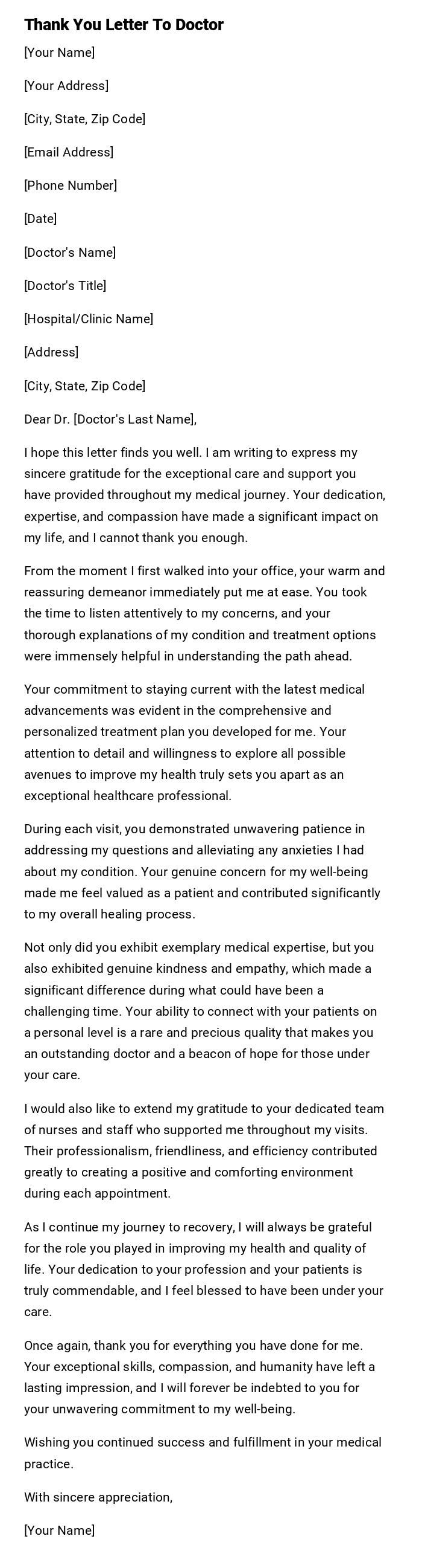 Thank You Letter To Doctor