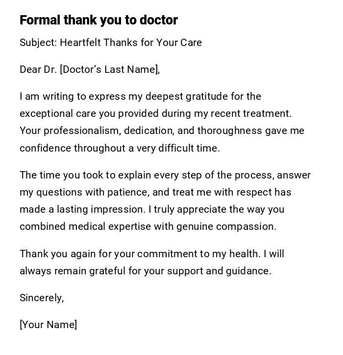 Formal thank you to doctor Formal thank you to doctor