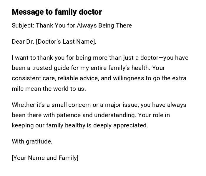 Message to family doctor Message to family doctor