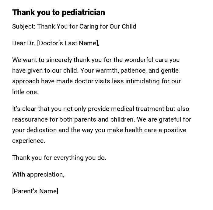 Thank you to pediatrician Thank you to pediatrician