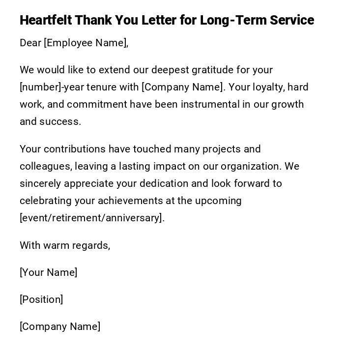 Heartfelt Thank You Letter for Long-Term Service Heartfelt Thank You Letter for Long-Term Service